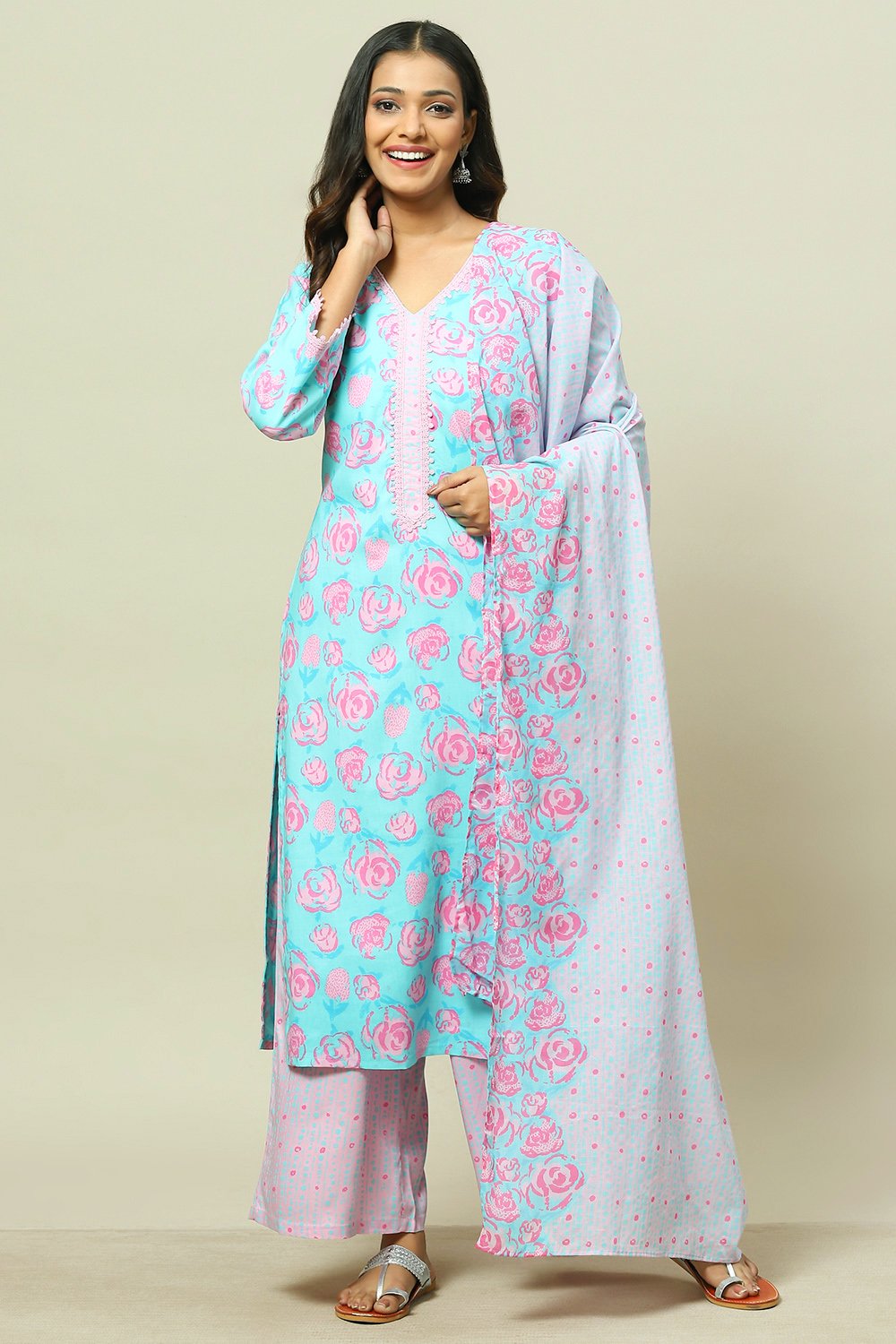 Aqua LIVA Woven Straight Kurta Suit Set image number 7