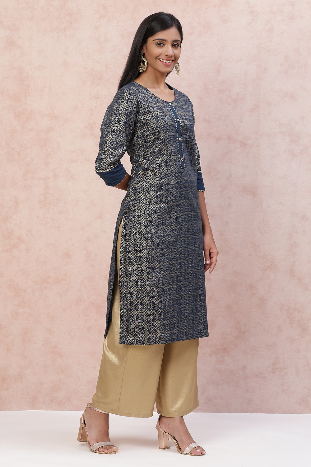 Indigo Art Silk Straight kurta image number 3