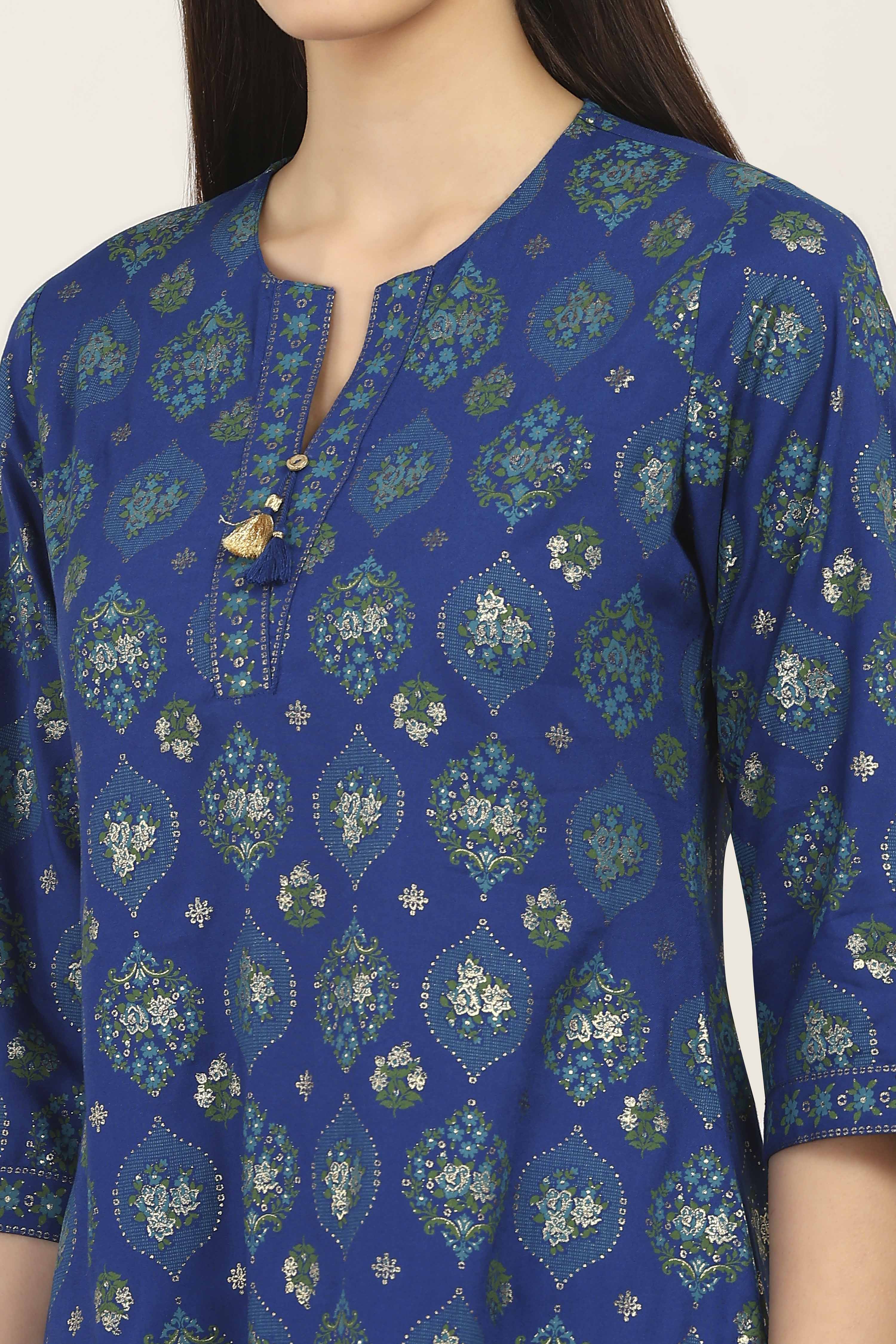 Blue Rayon Viscose Rayon Kurta Pants Set image number 1
