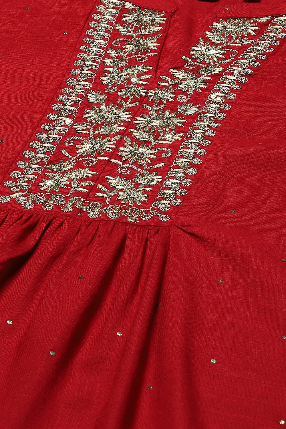 Red LIVA Straight Printed Kurta Palazzo Suit Set image number 1