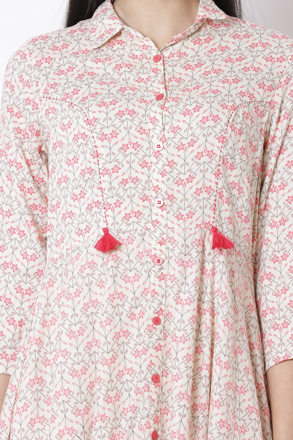 Off White Viscose Kalidar Dress image number 1