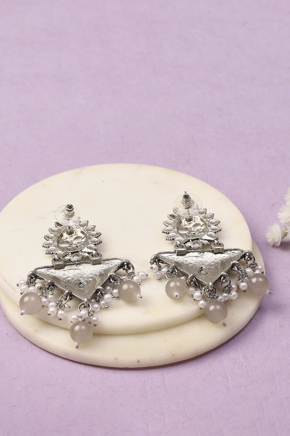 Grey Oxidised Alloy Earrings image number 2