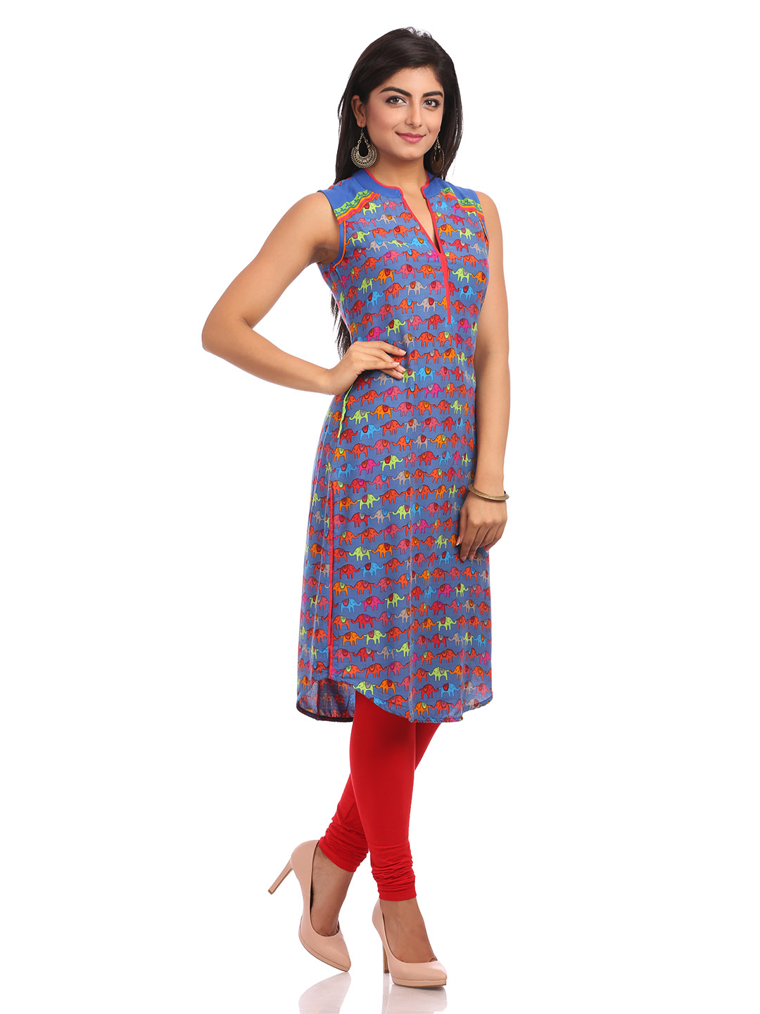 Blue Straight Cotton Kurta image number 2