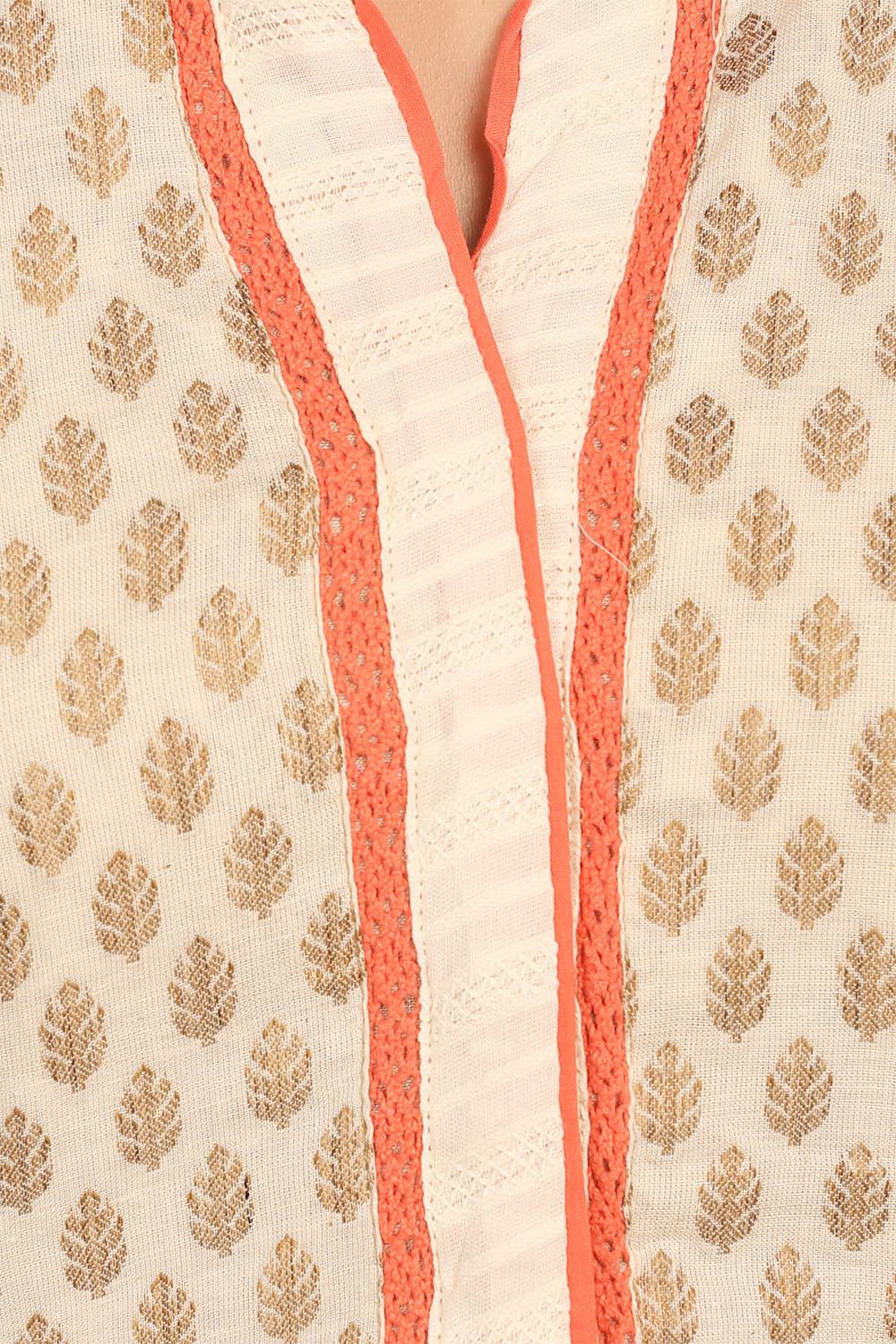 Beige Straight Cotton Kurta image number 4