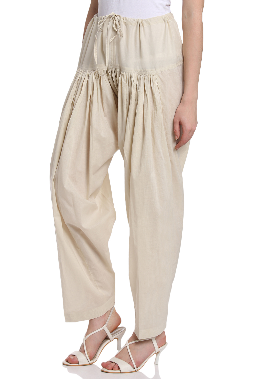 Off White Cotton Fusion Pants image number 2