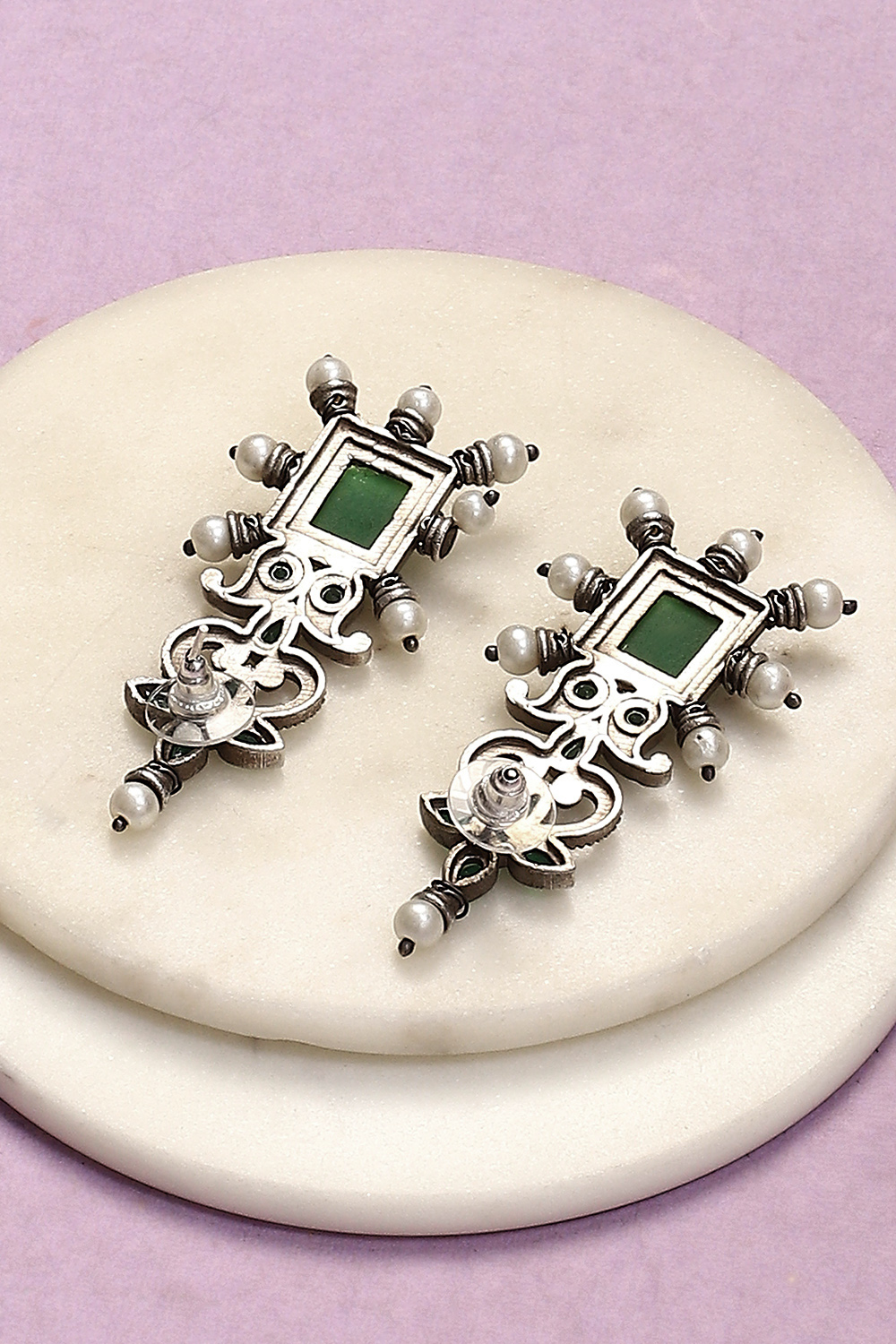 Green Brass Earrings image number 2