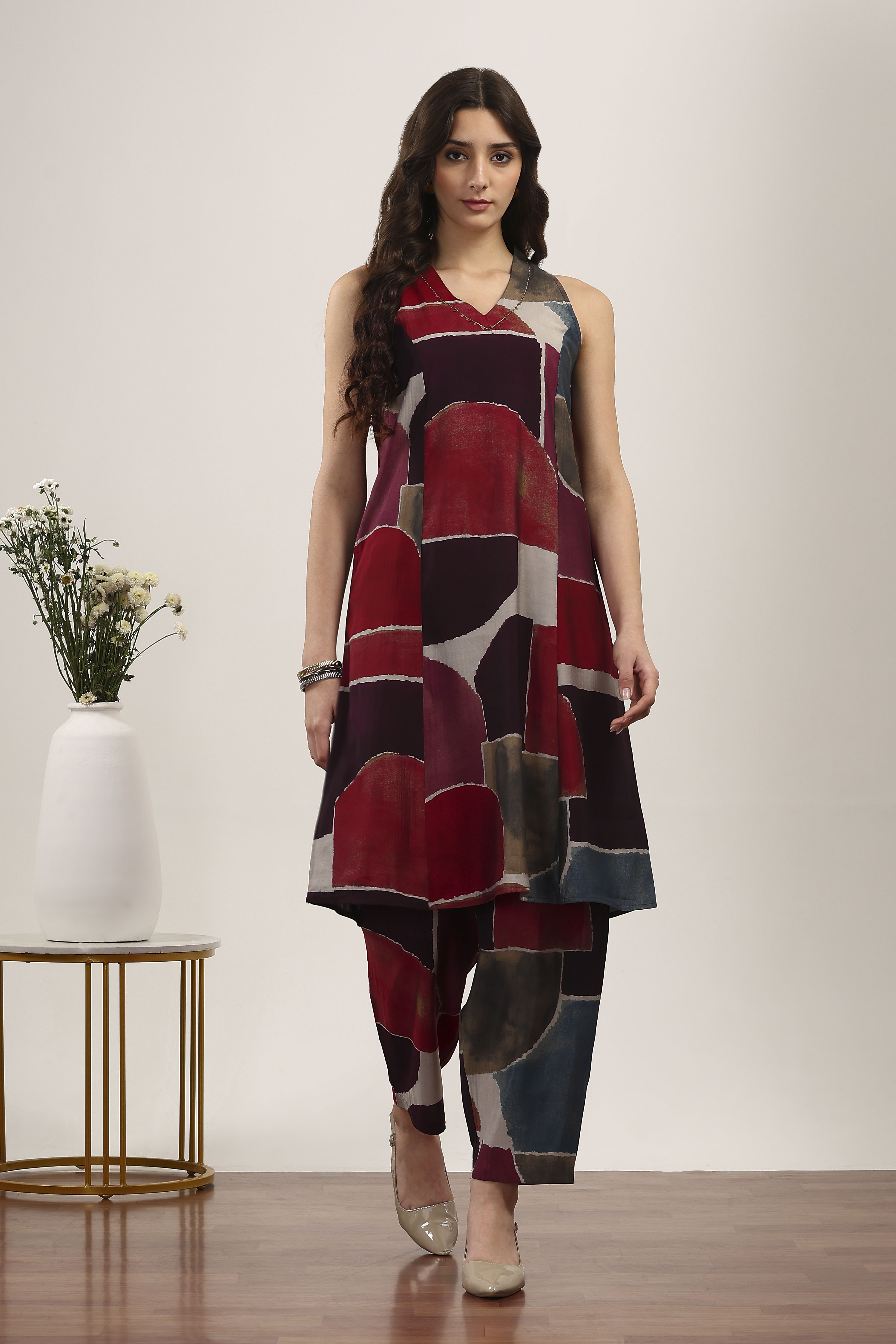 Multicolor Viscose Polyester Poly Viscose Kurta Pants Set image number 6