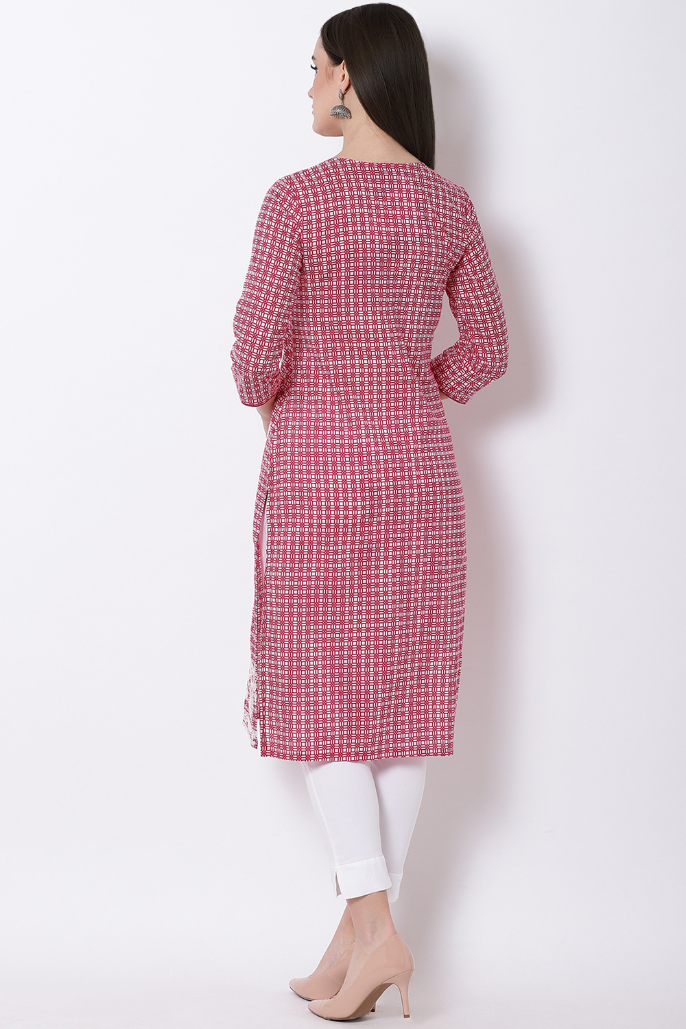 Pink Cotton Straight Kurta image number 5