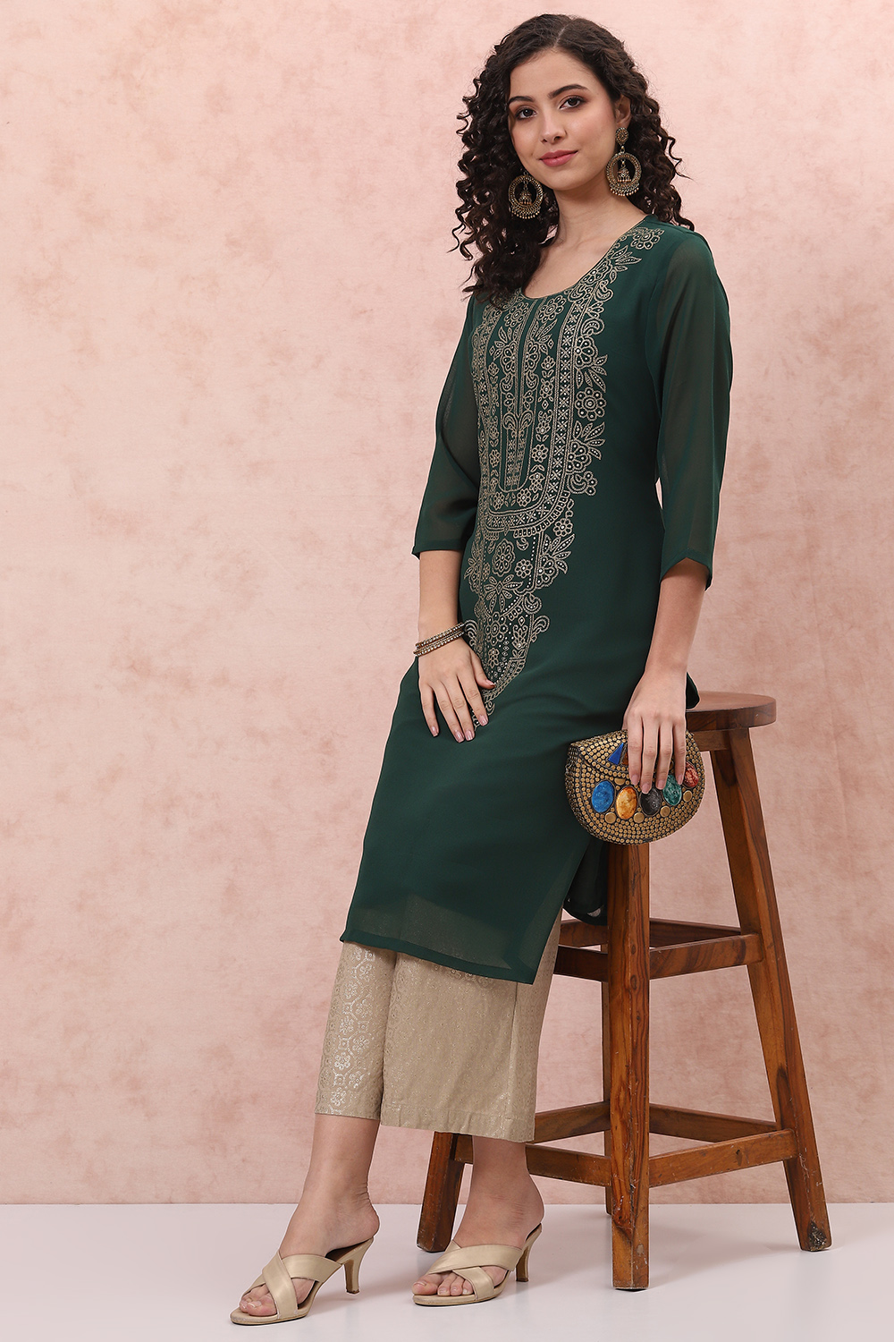 Green Art Silk Straight Kurta image number 5