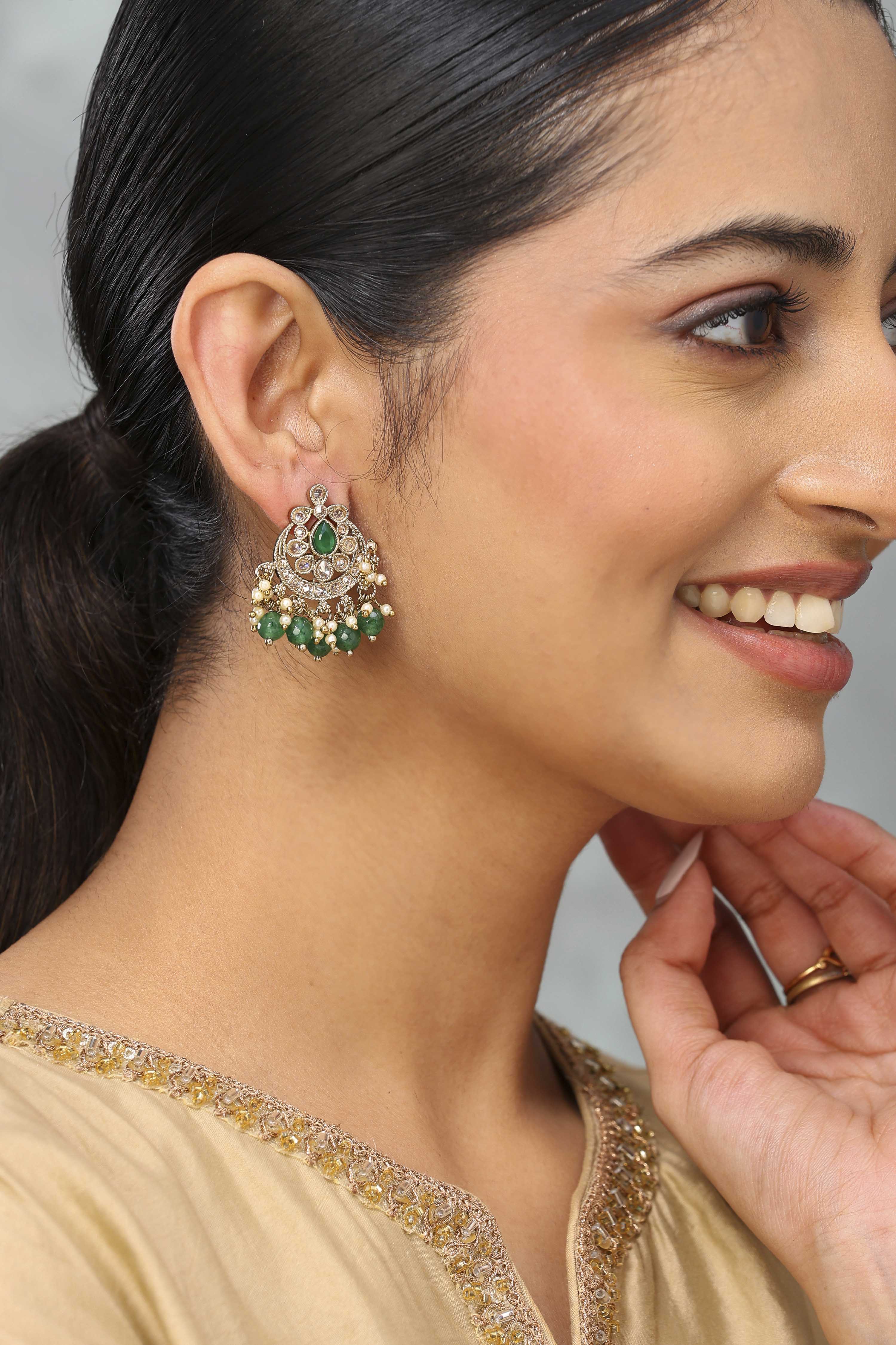 Green Brass Drop & danglers image number 1
