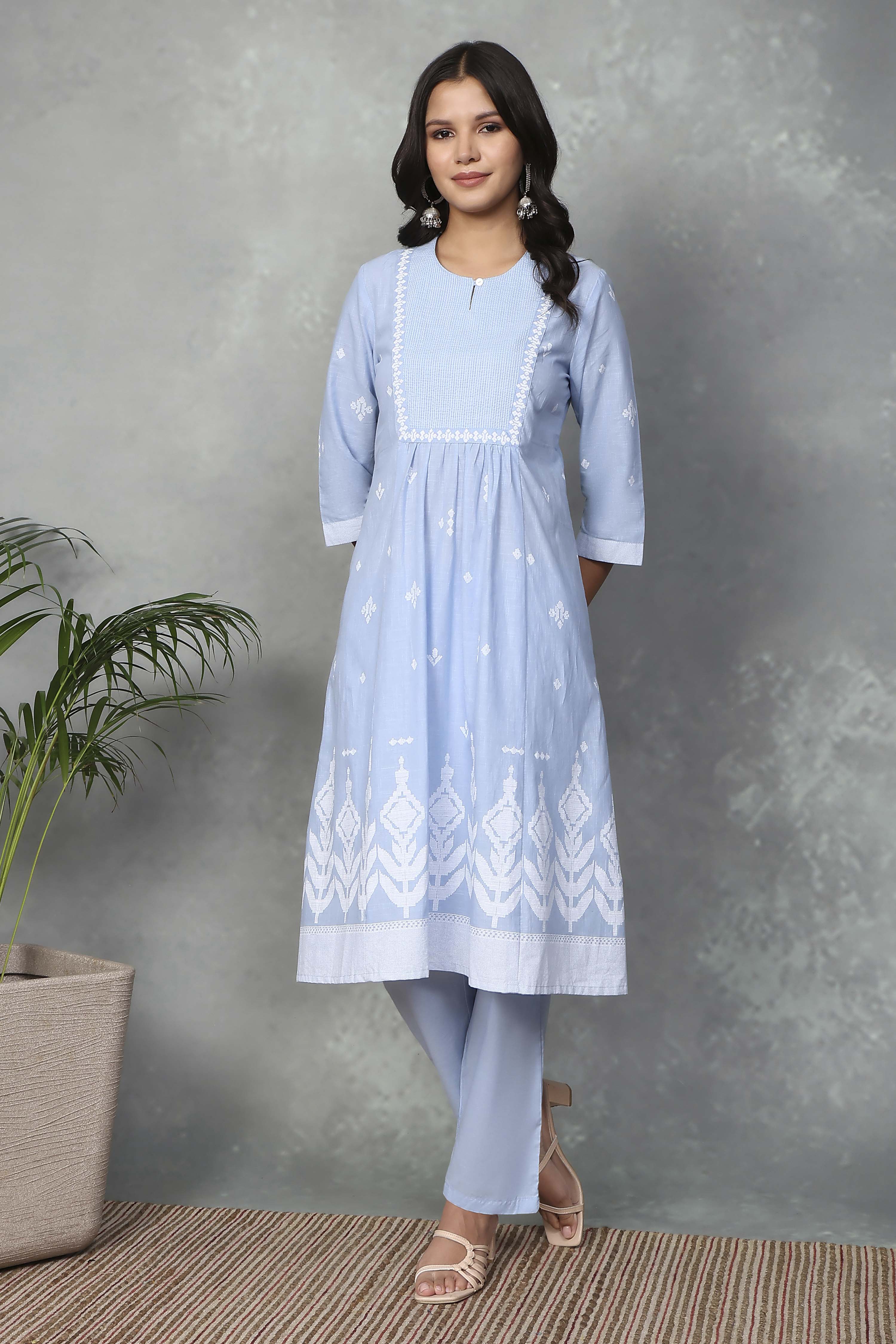 Blue Cotton Kurta Pants Set image number 0