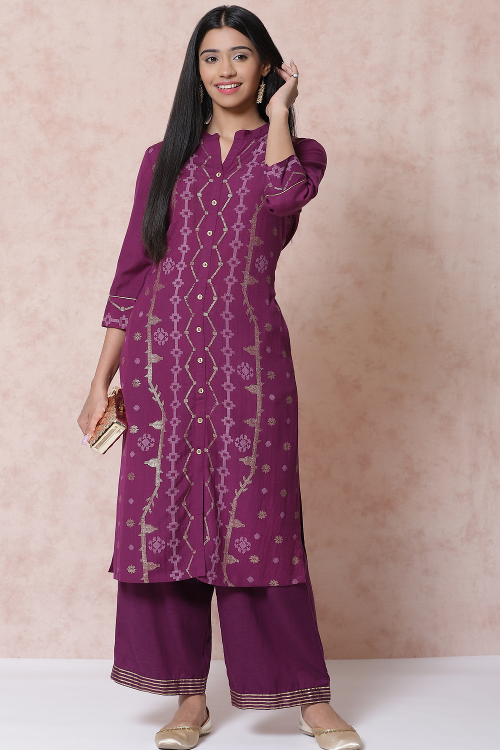 Purple LIVA Straight Kurta image number 4