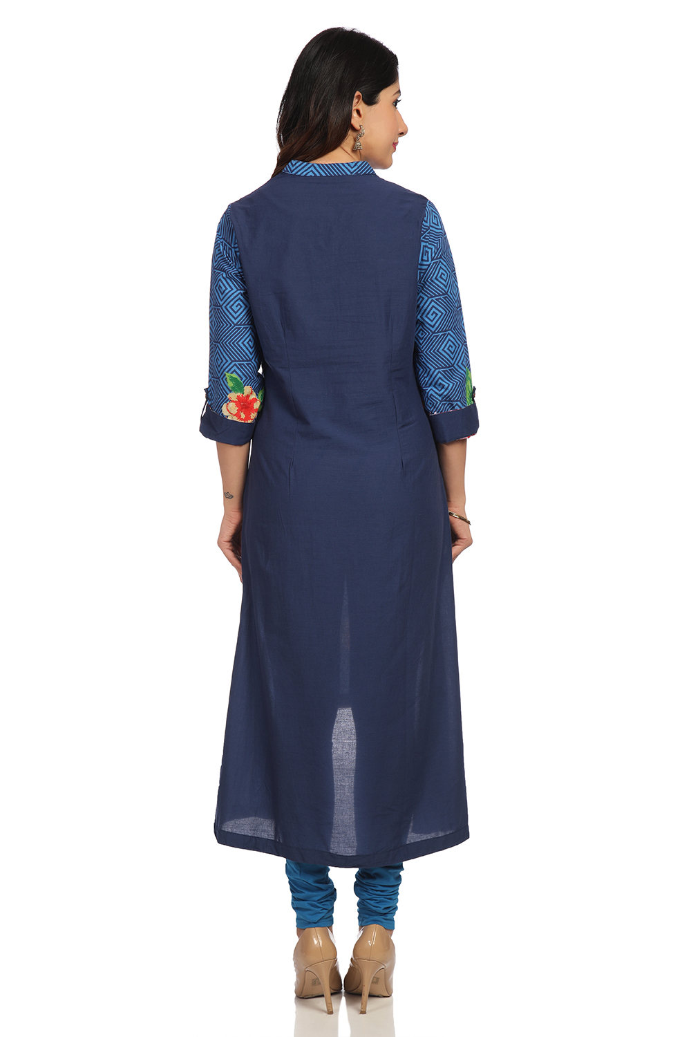 Blue A Line High Low Cotton Kurta image number 4