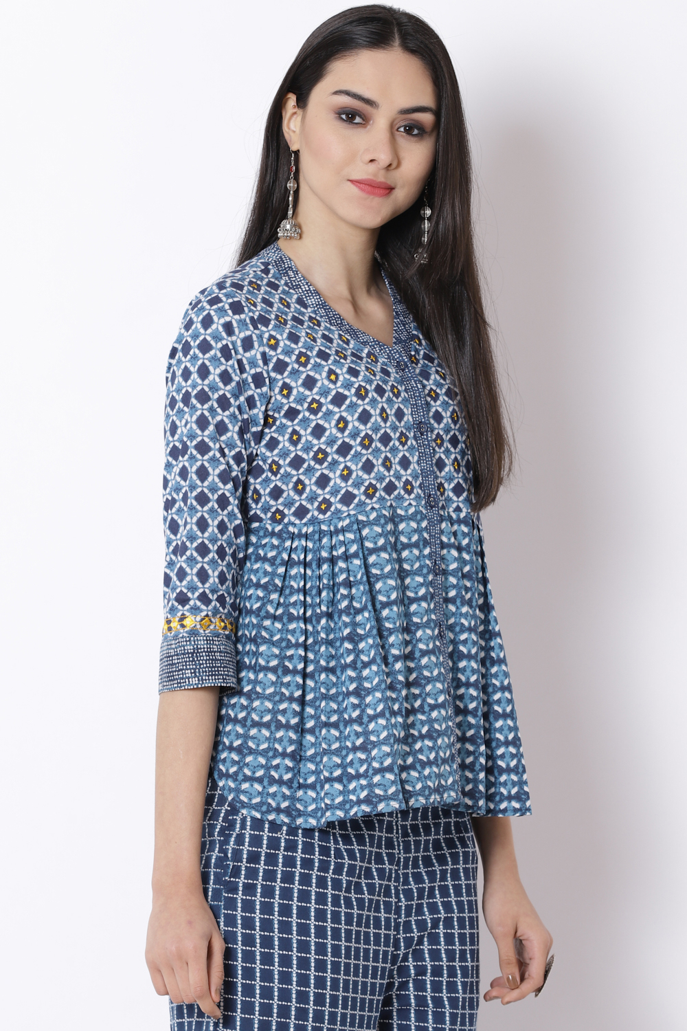 Indigo Cotton Flared Indie Top image number 4