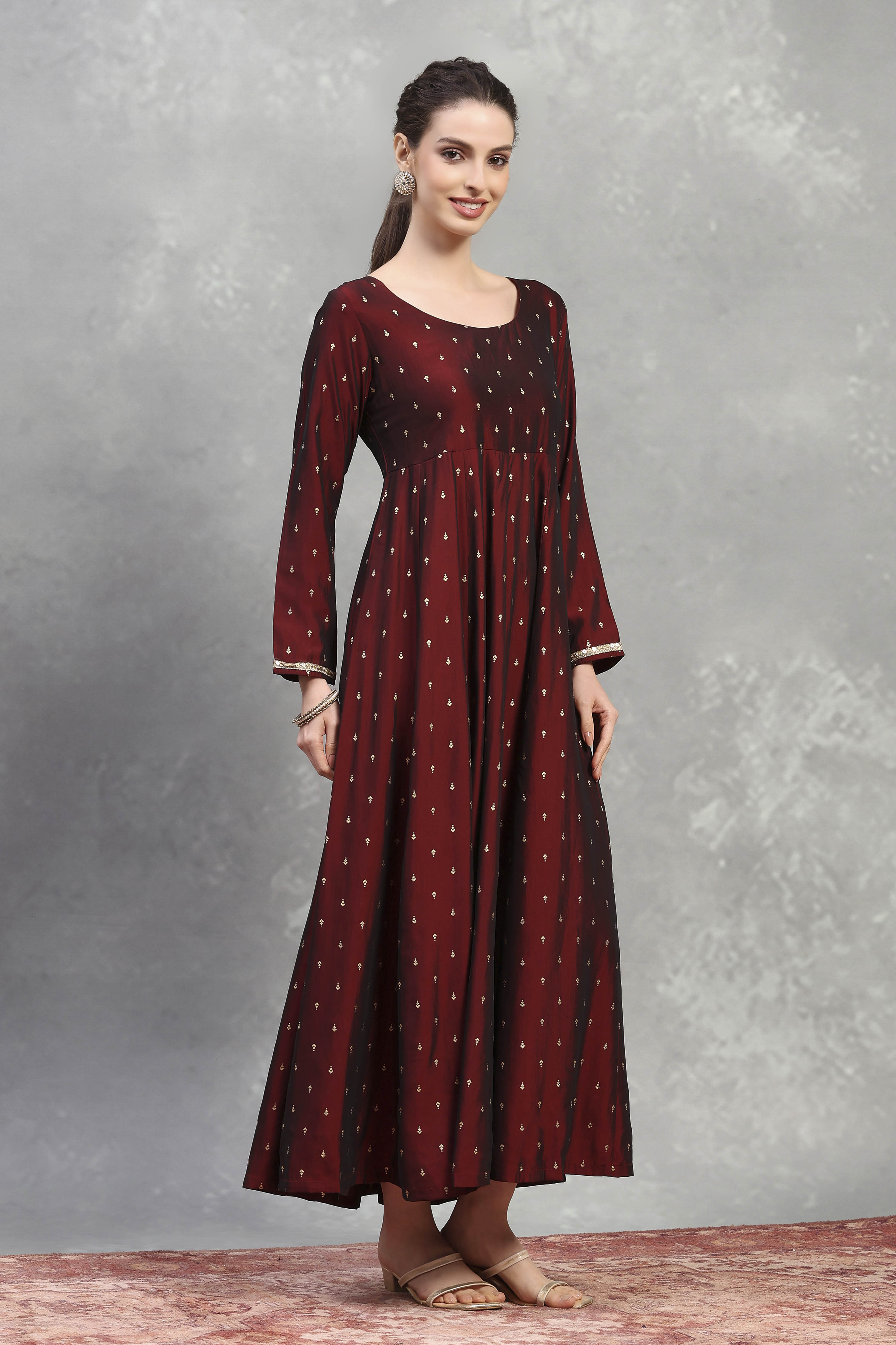 Blue Polyester Blend Printed Kalidar Dress image number 4