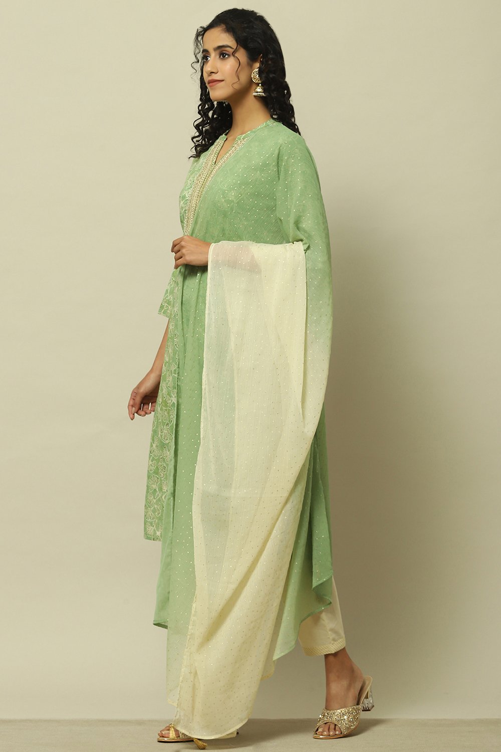 Blue Cotton Blend Printed Kurta & Pants Suit Set image number 4