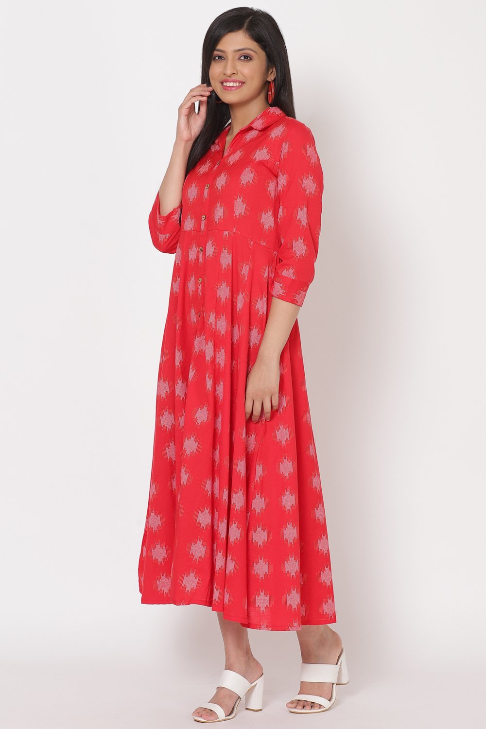 Red Cotton Flex Dress image number 3