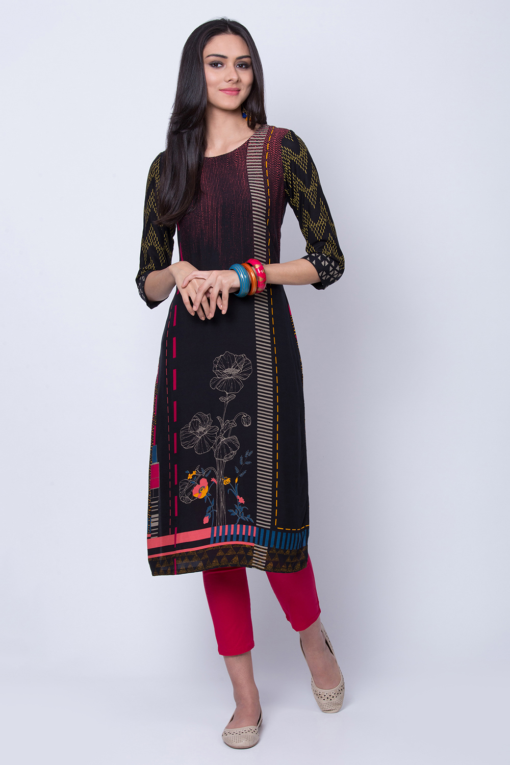 Black Viscose Rayon Straight Kurta image number 0
