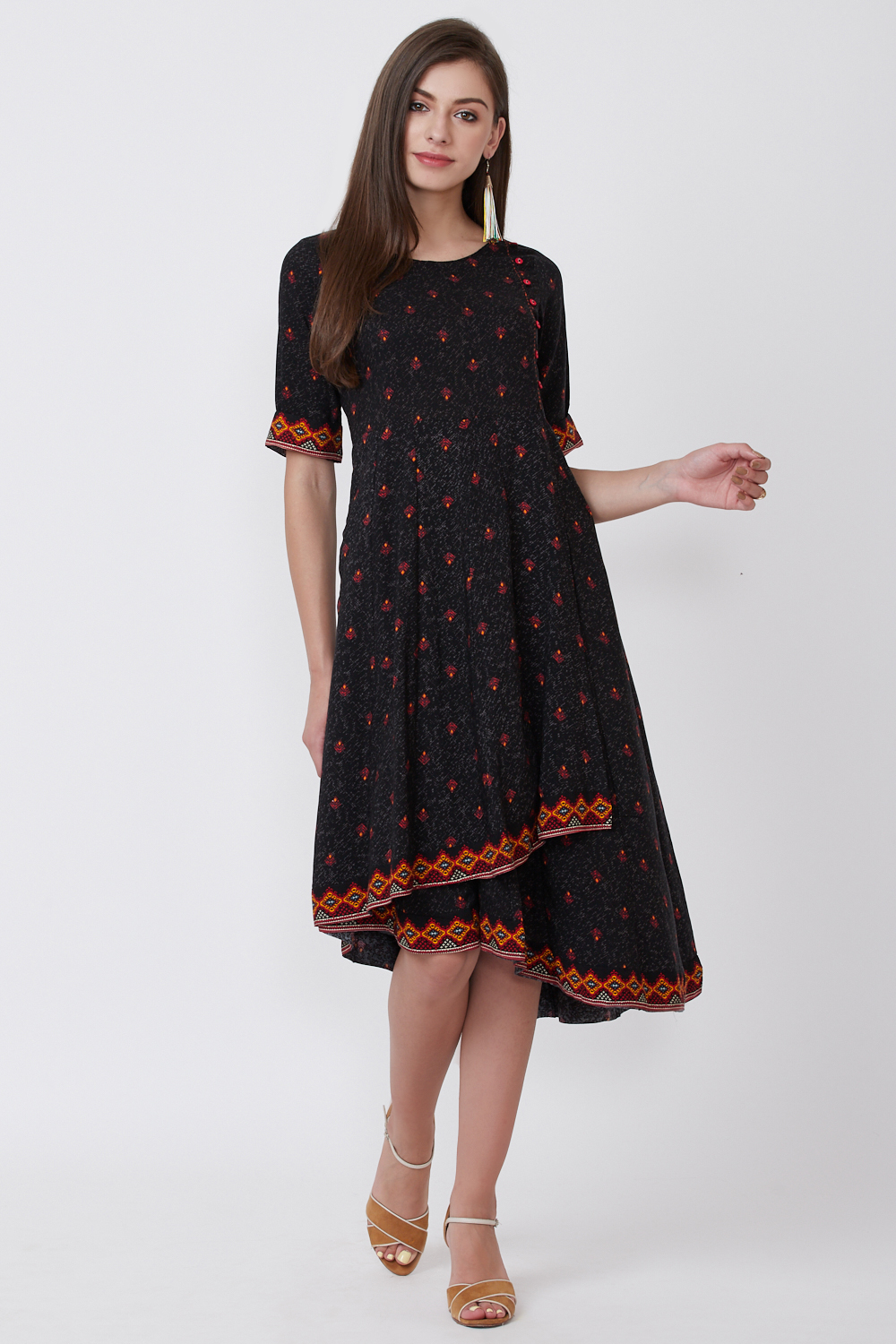 Black Viscose Rayon Kalidar Dress image number 3