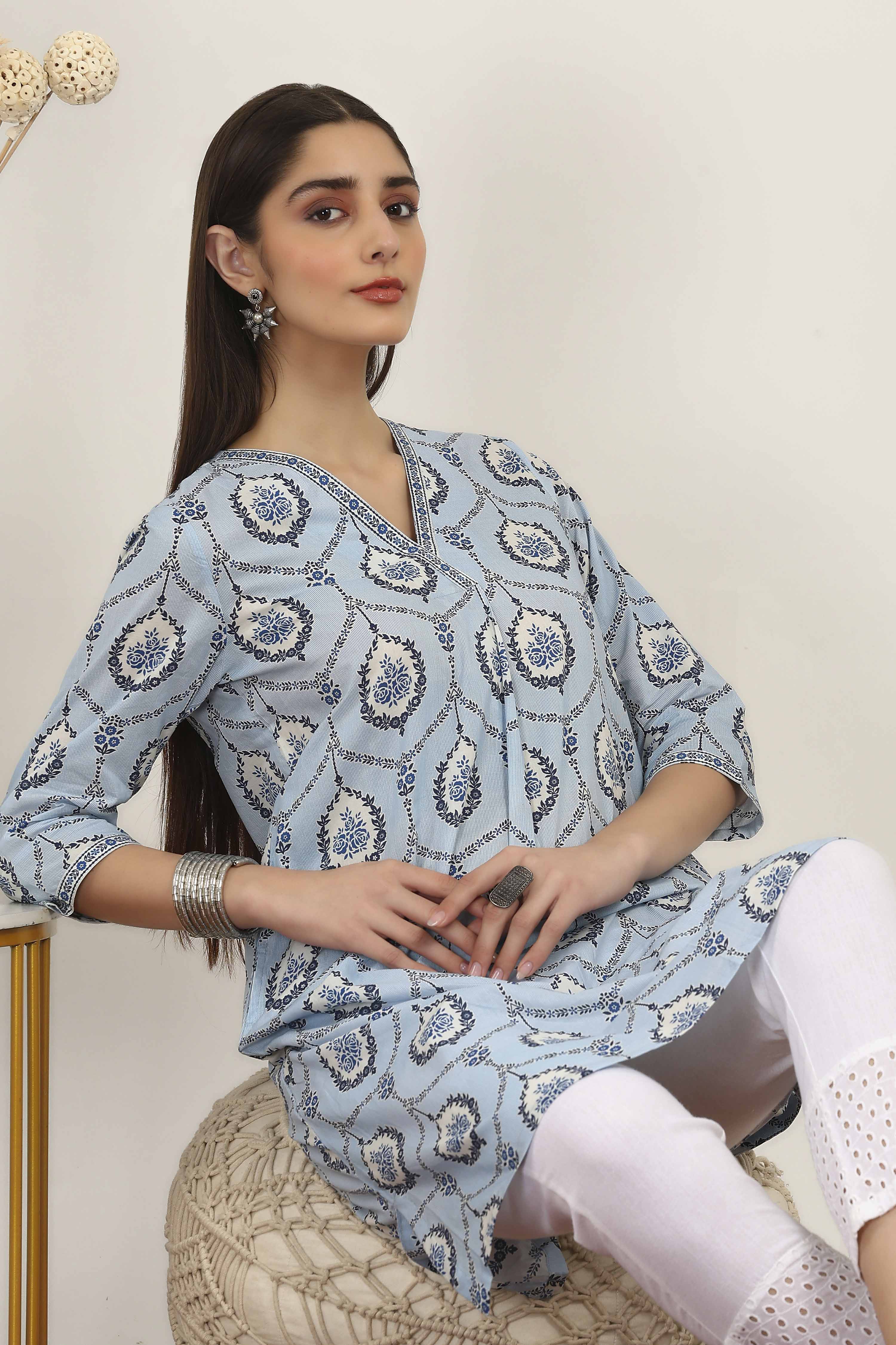 Blue Cotton Straight Kurtas image number 5