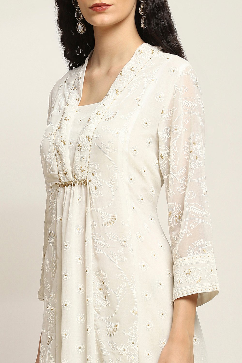 White Polyester Flared Kurta image number 1