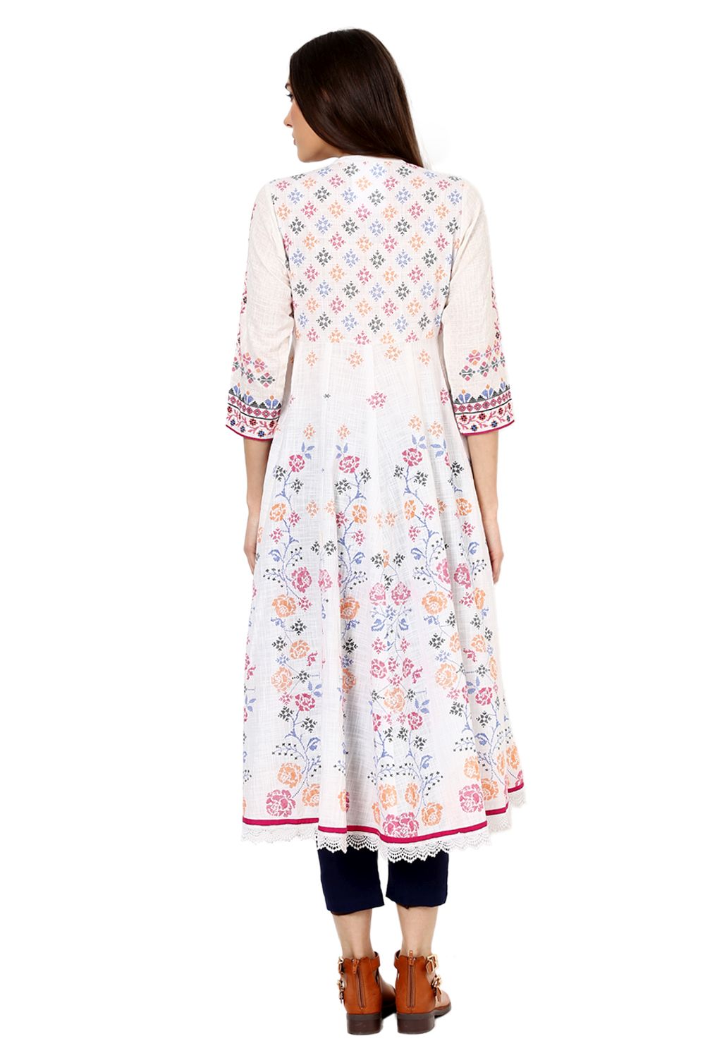 White Kalidar Cotton Kurta image number 5