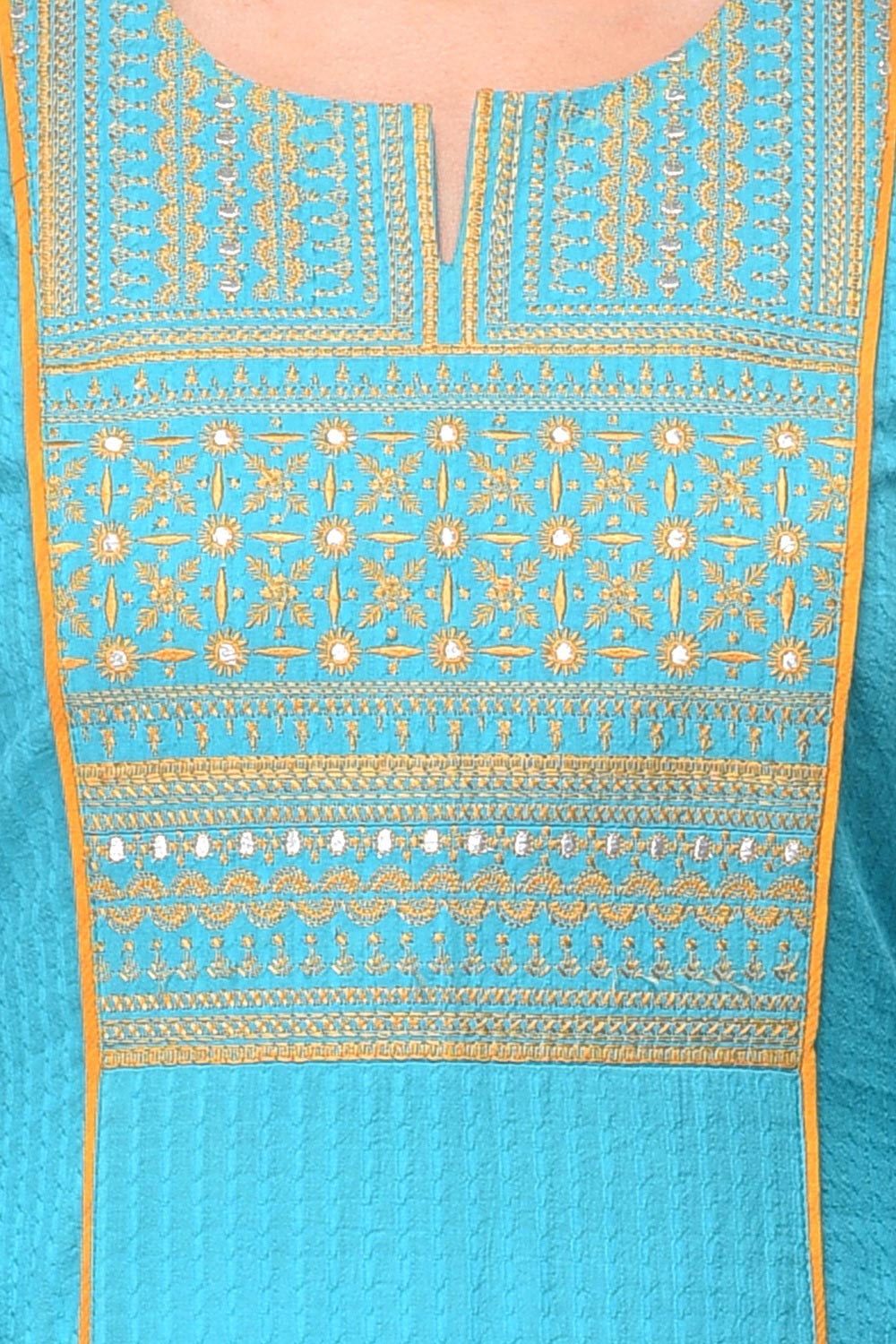 Turquoise Straight Cotton Kurta image number 4