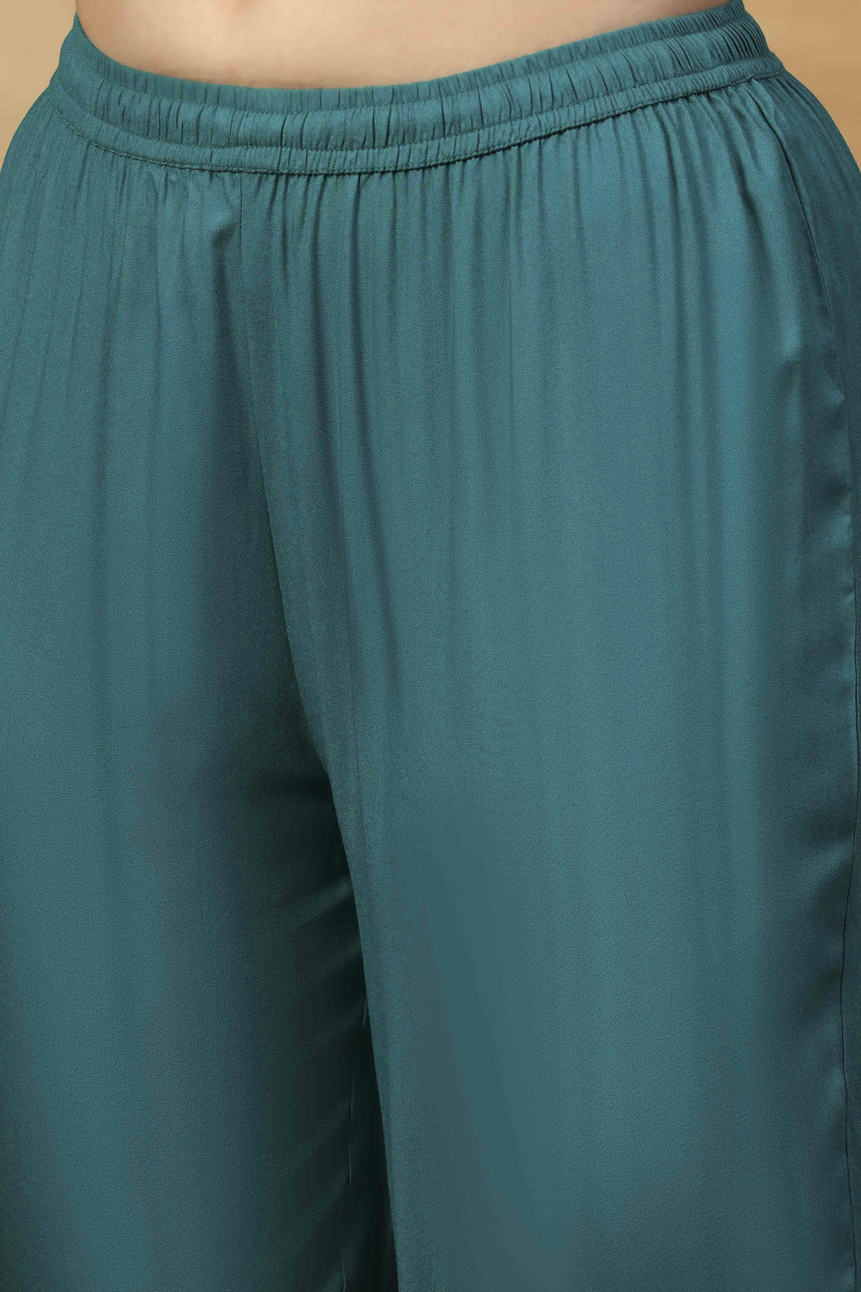 Aqua Printed Viscose Rayon Straight Kurta Set image number 2