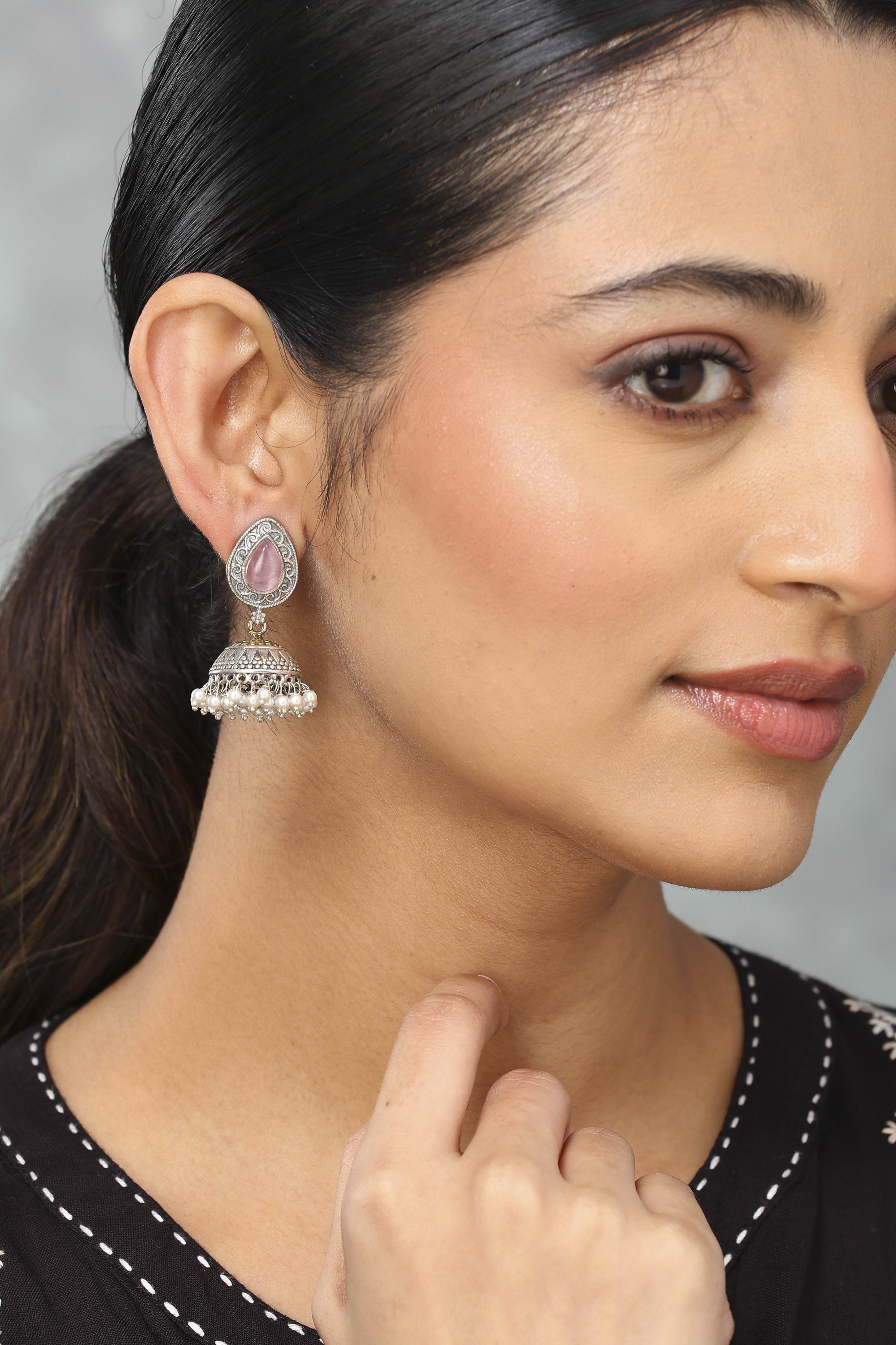 Light Pink Brass Jhumka image number 1