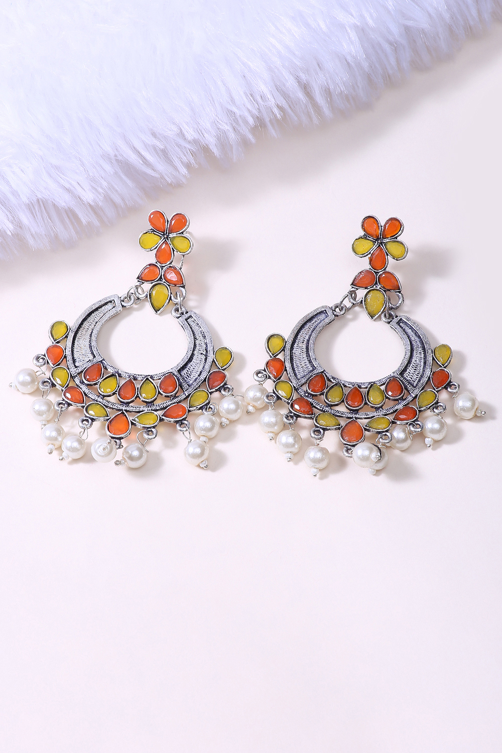 Yellow And Orange Metal Brass Earring image number 1