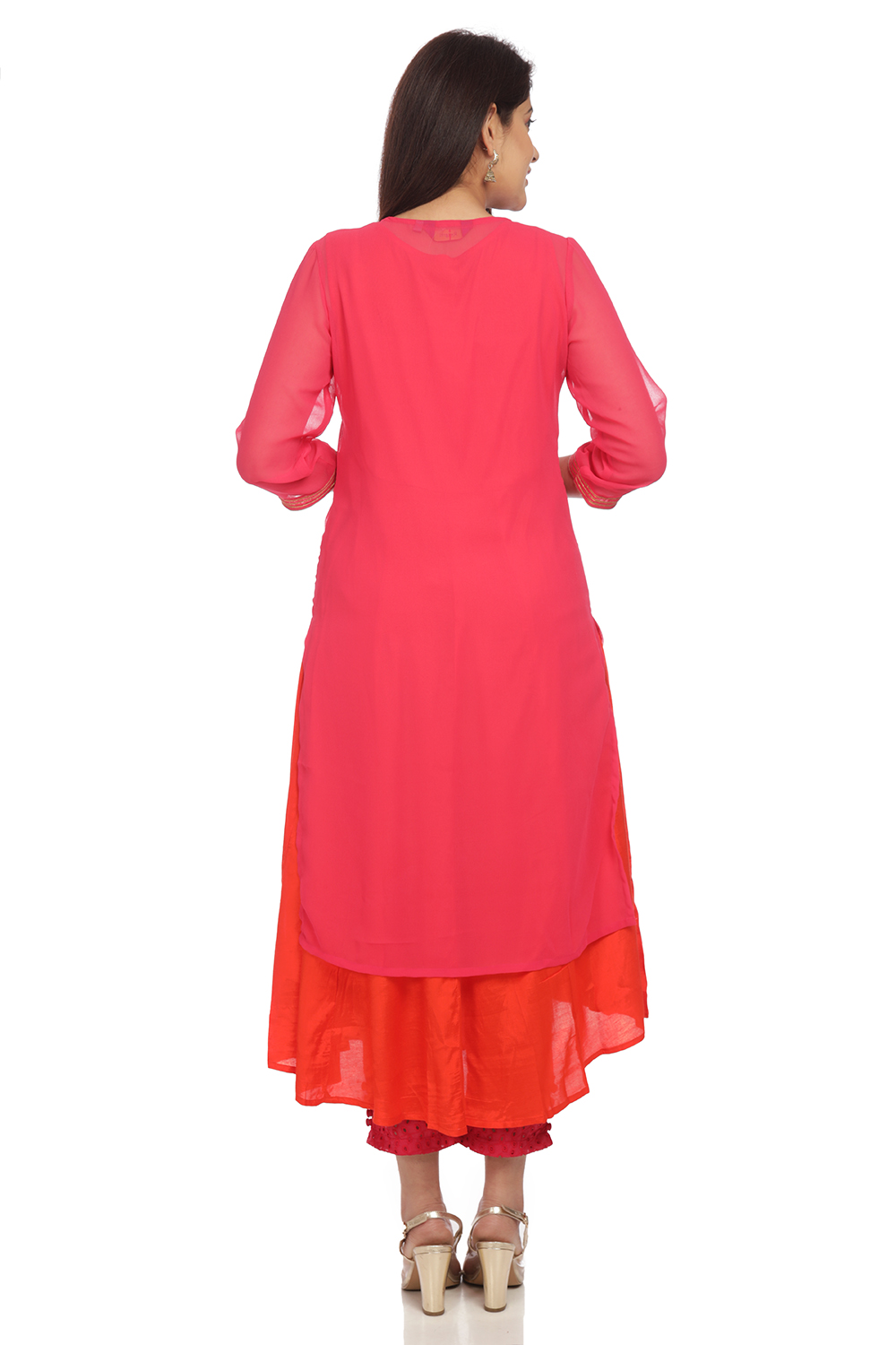 Pink Flared Polyester Kurta image number 5