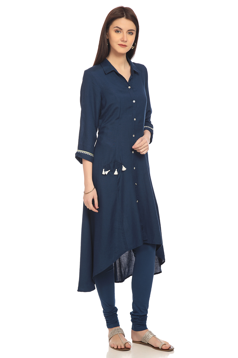 Indigo Asymmetric Viscose Kurta image number 2