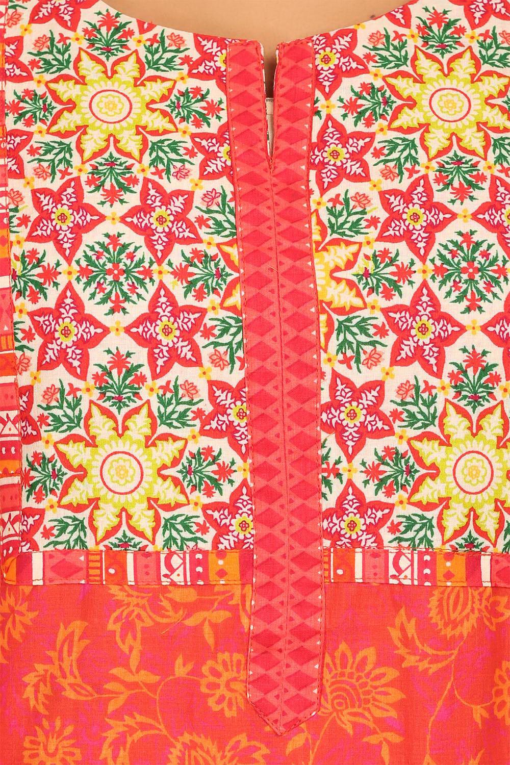 Red Straight Cotton Kurta image number 4