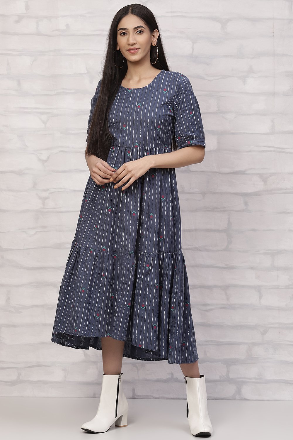 Indigo Cotton Tiered Dress image number 0