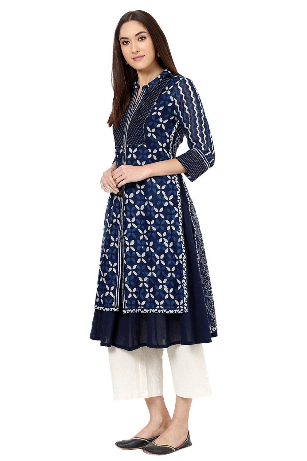 Indigo Straight Poly Chanderi Kurta image number 2