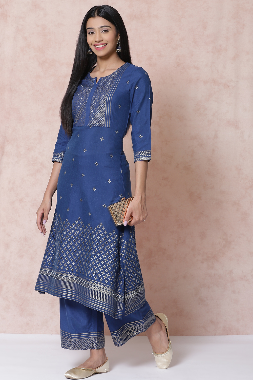 Indigo LIVA Asymmetric Kurta image number 2