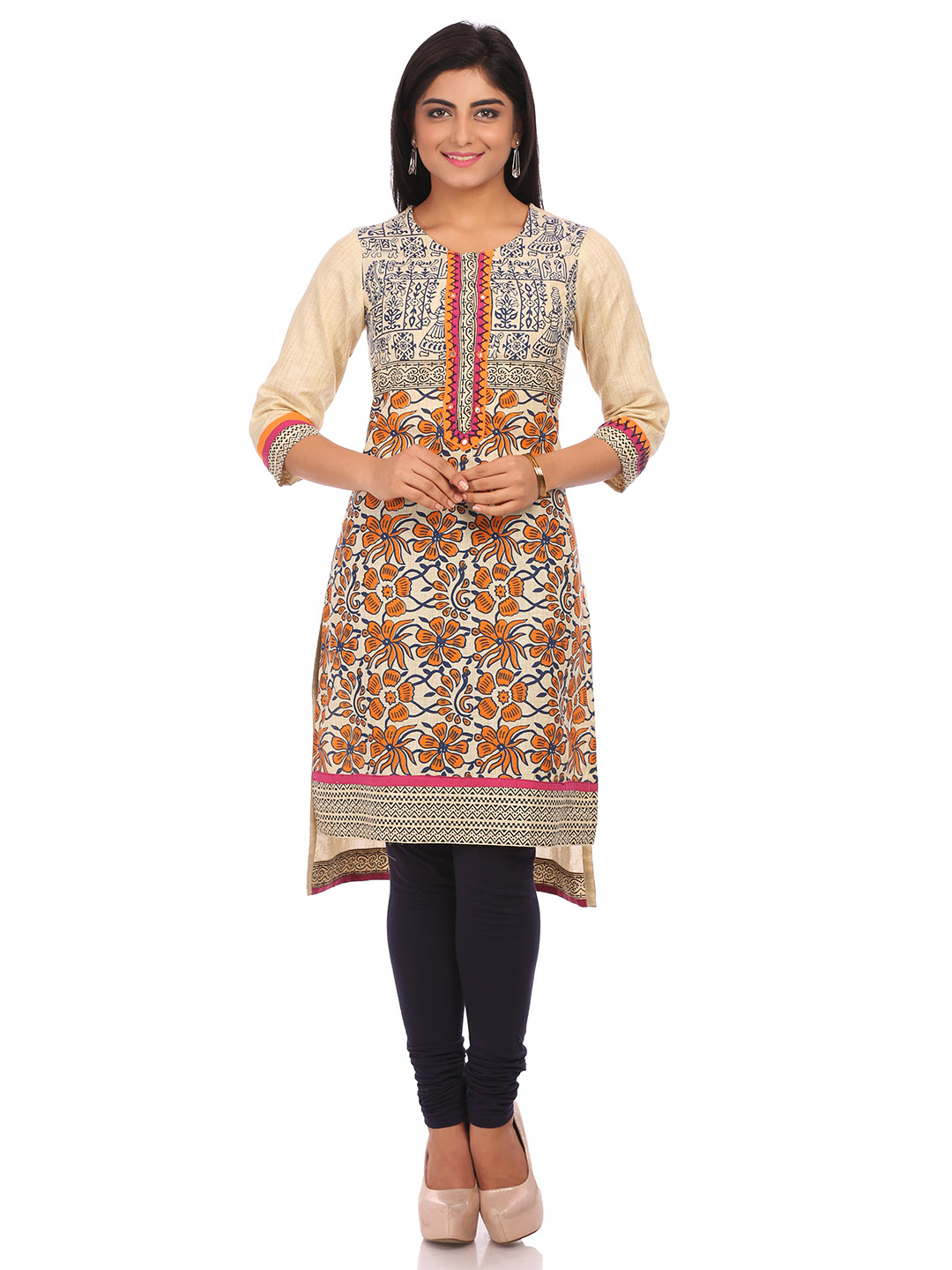 Beige Cotton Asymmetric Kurta image number 0