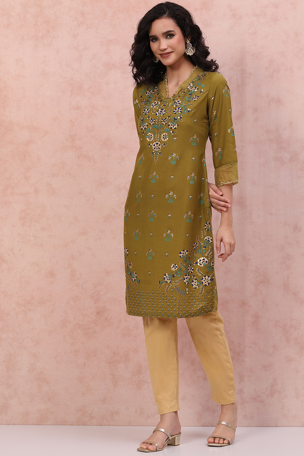 Pink Art Silk Floral Kurta image number 5