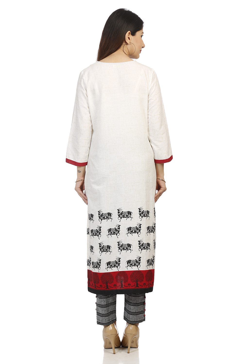 Ecru Straight Cotton Indie Kurta image number 5