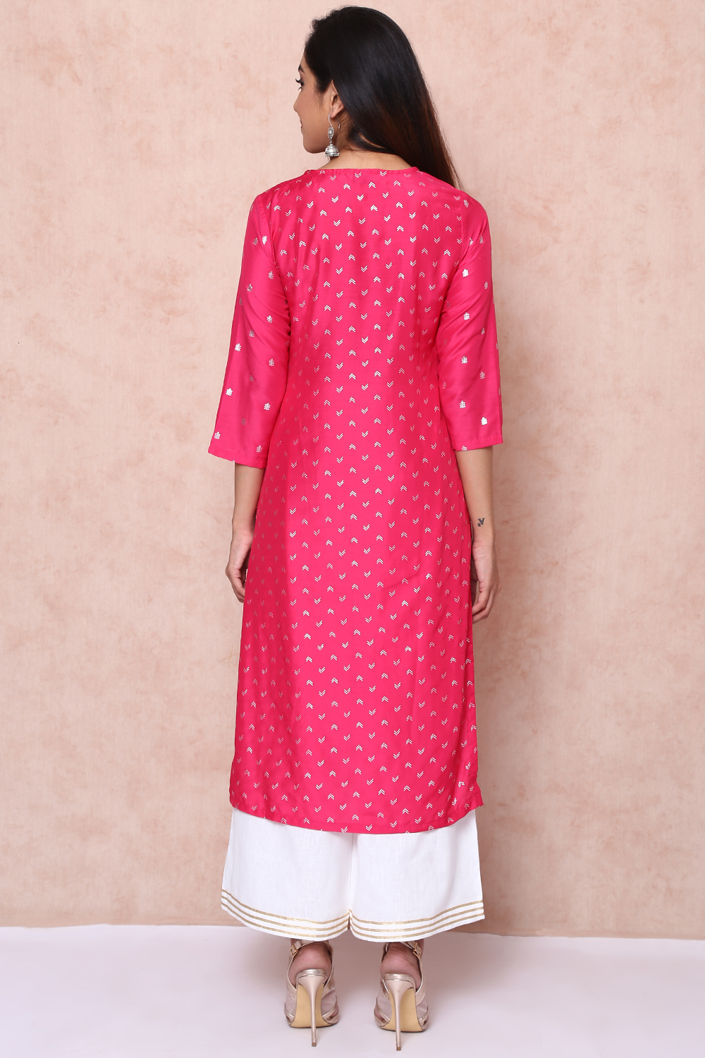 Fuschia Polyester Straight Kurta image number 5