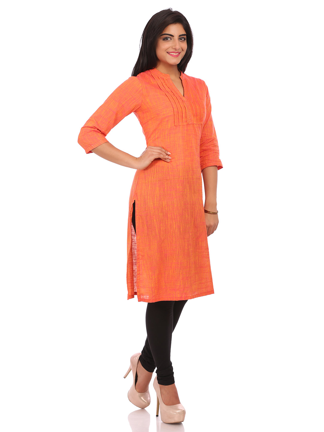 Orange Cotton Straight Kurta image number 2