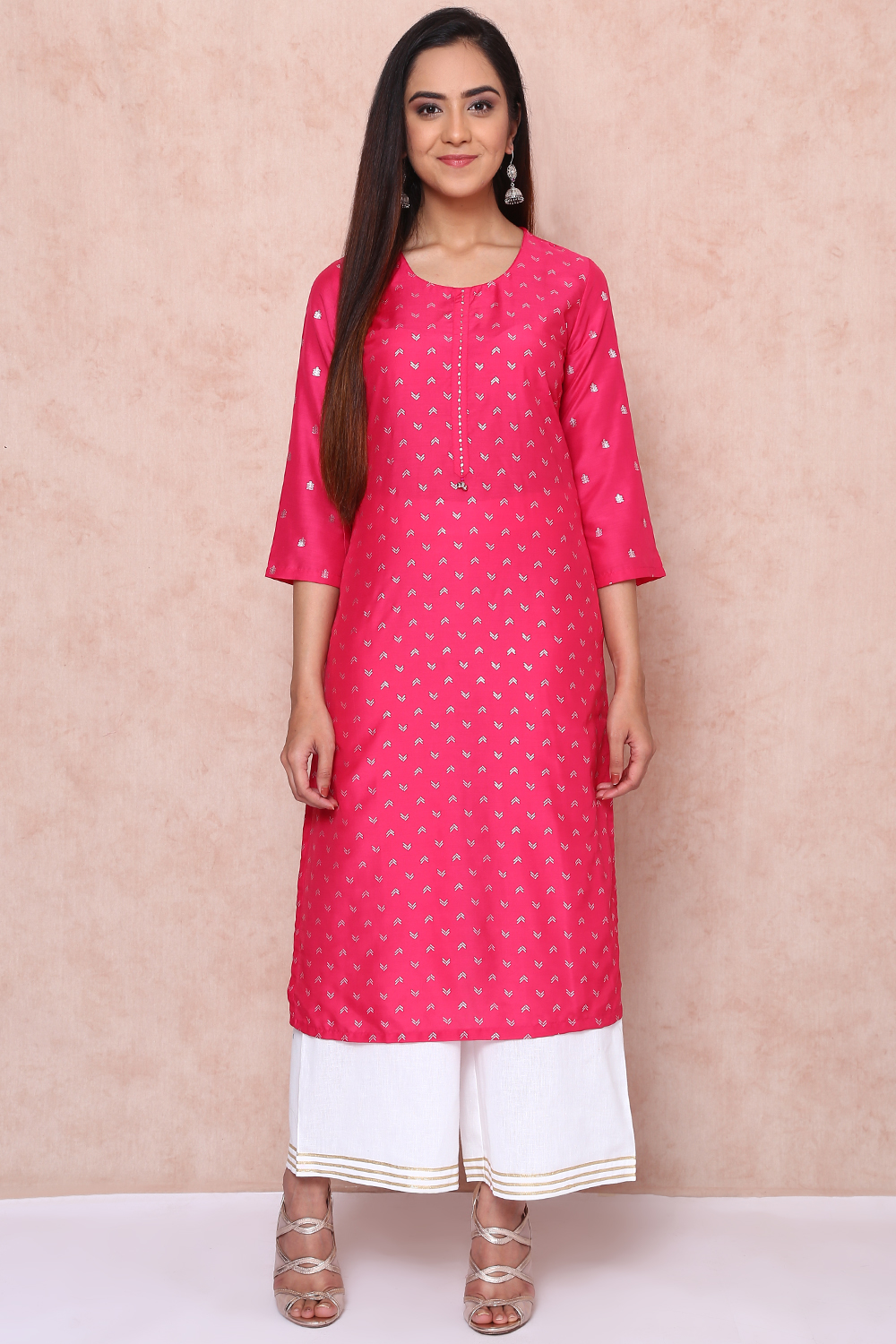 Fuschia Polyester Straight Kurta image number 0