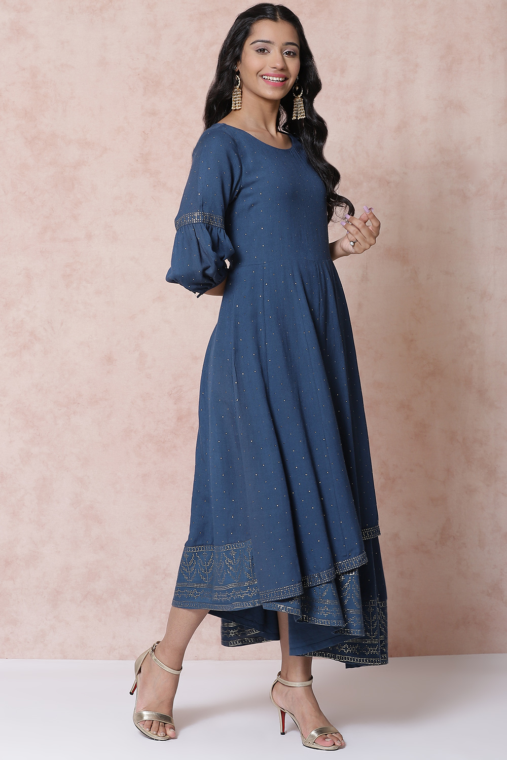 Indigo LIVA Kalidar Dress image number 3