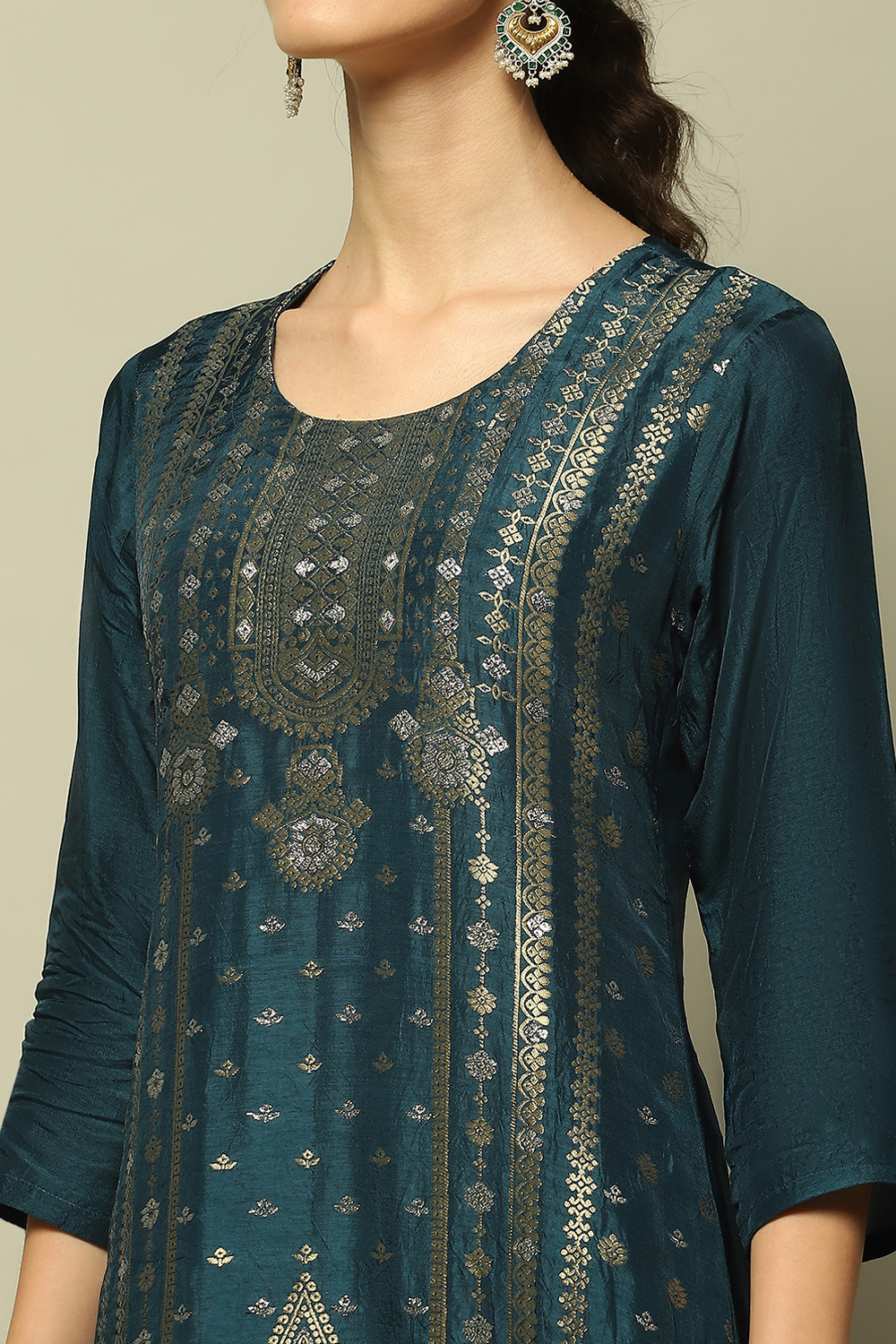 Blue Viscose Blend Straight Yarn Dyed Kurta Palazzo Suit Set image number 1