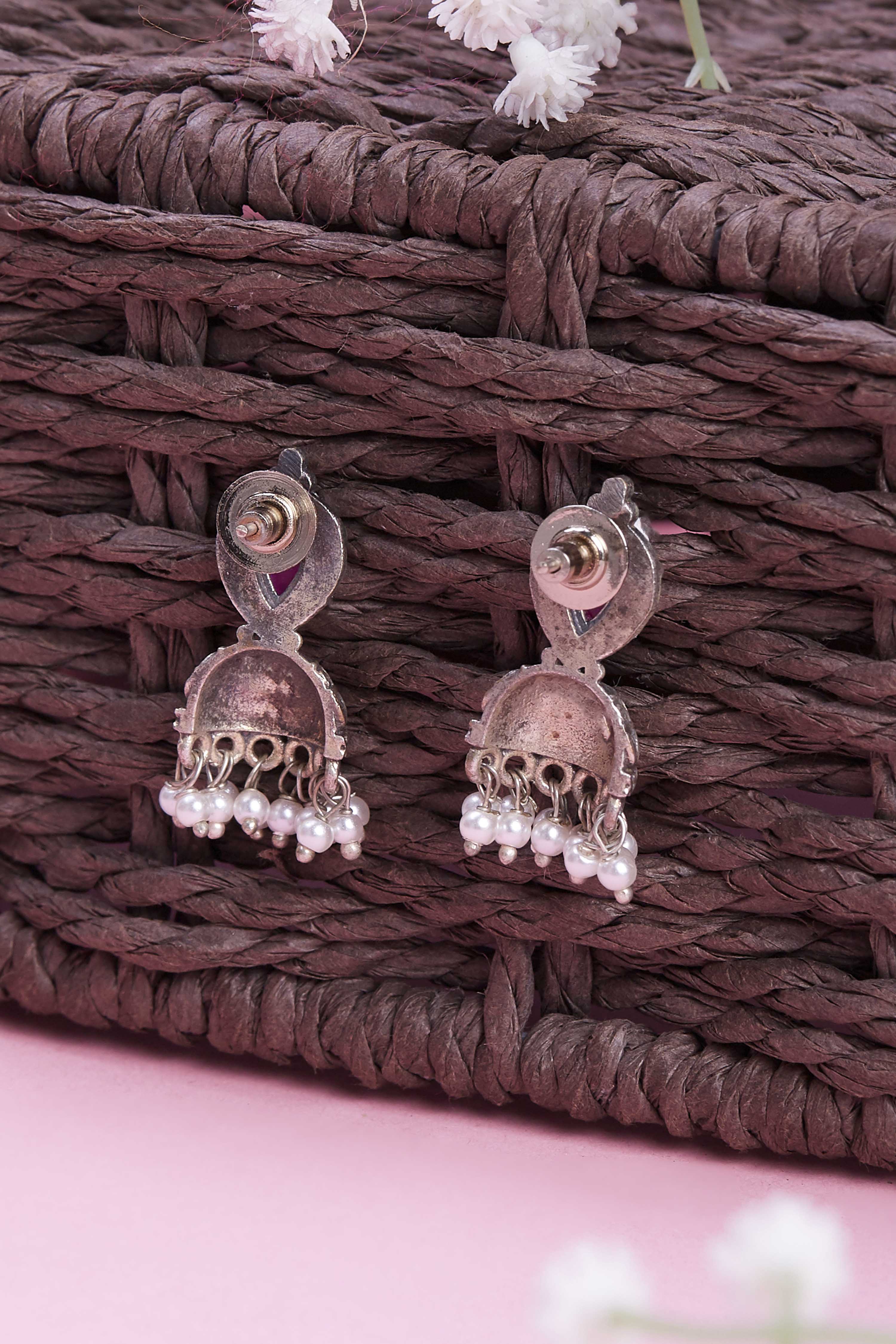Dark Pink Brass Jhumka image number 2
