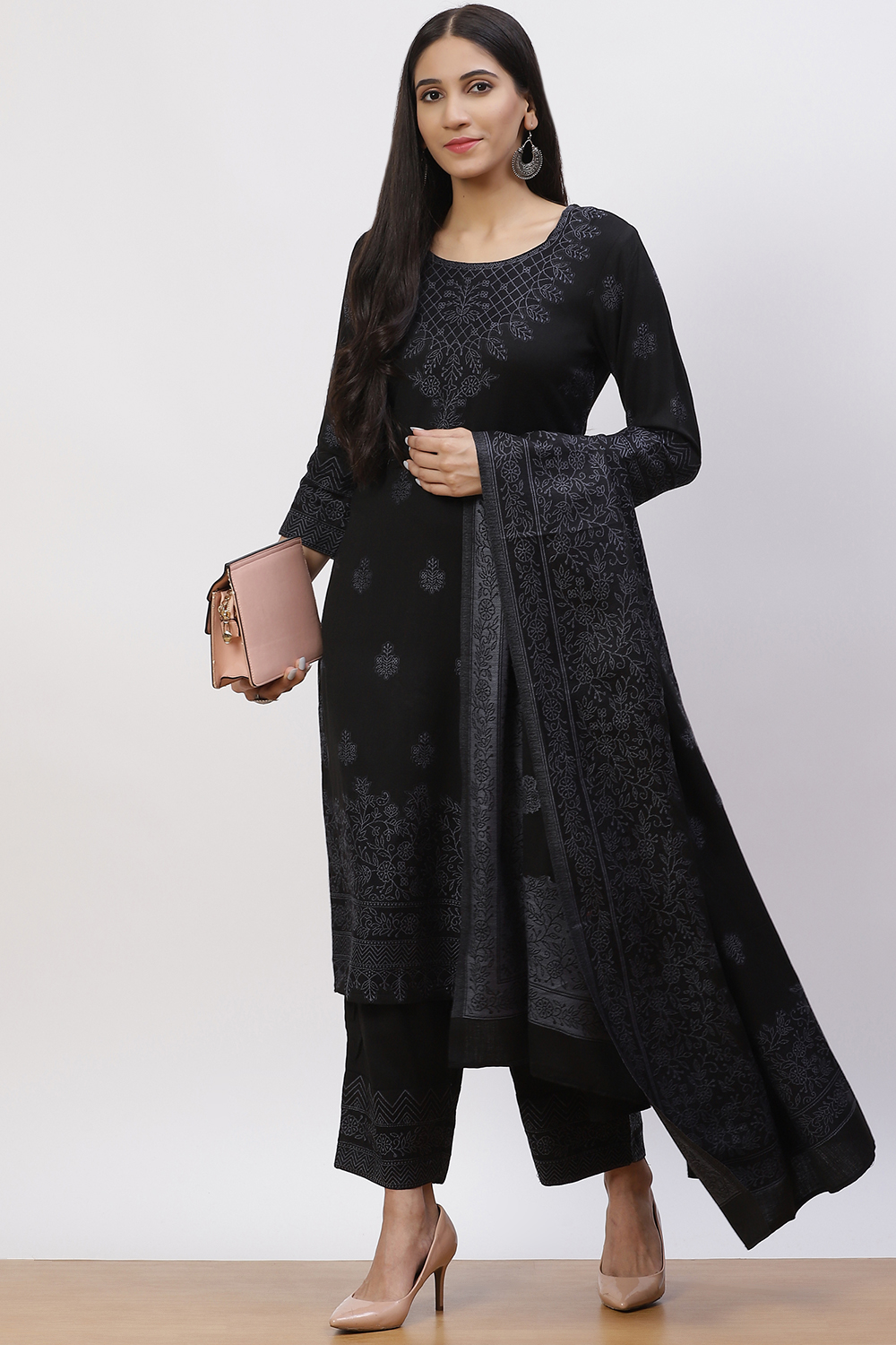 Buy Black Acrylic Straight Suit Set (3N) for INR2399.40 | Rangriti