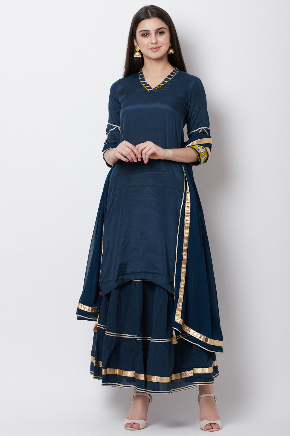 Peach Viscose Cotton Straight Suit Set image number 0
