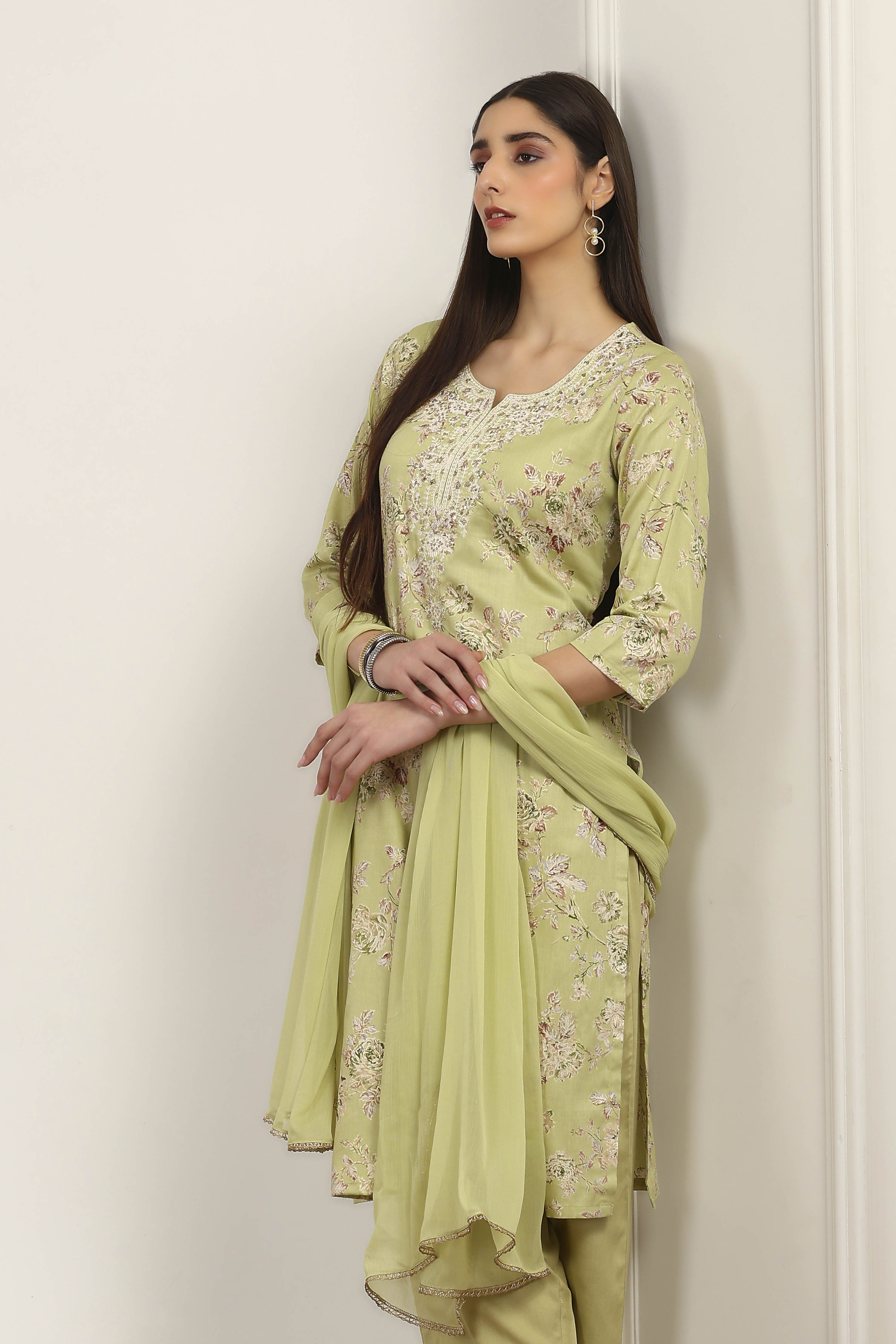 Green Cotton Straight Suit Sets image number 6