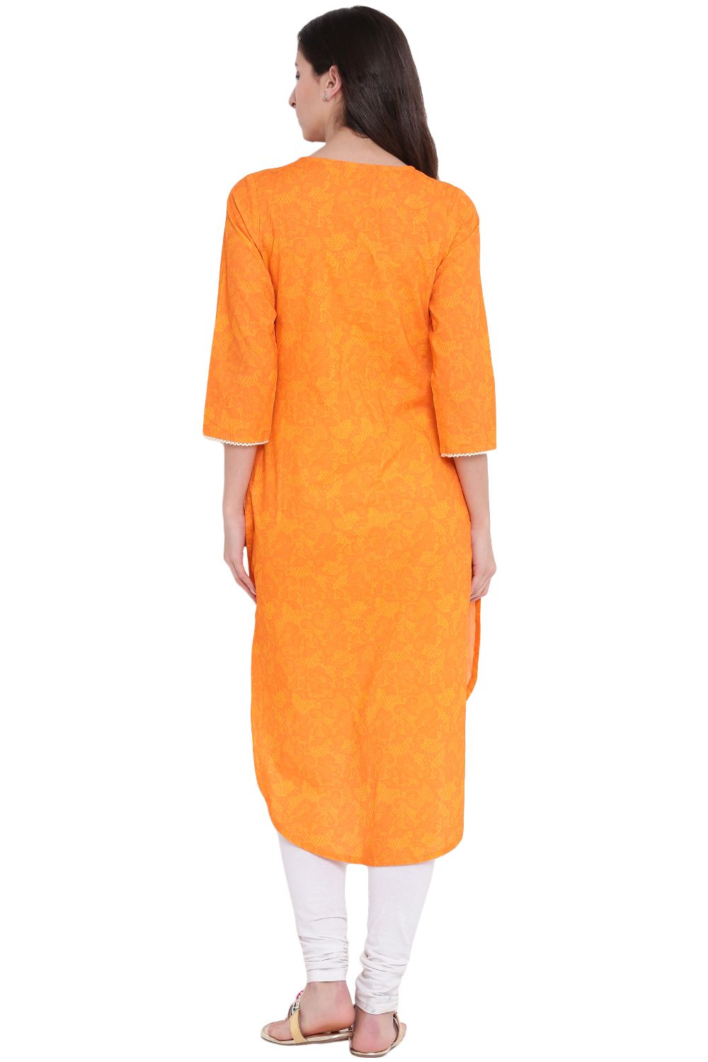 Orange Cotton Straight Kurta image number 4