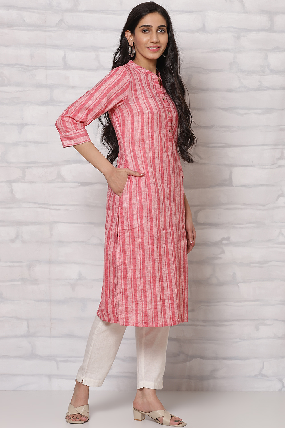 Peach Poly Cotton Straight Kurta image number 3